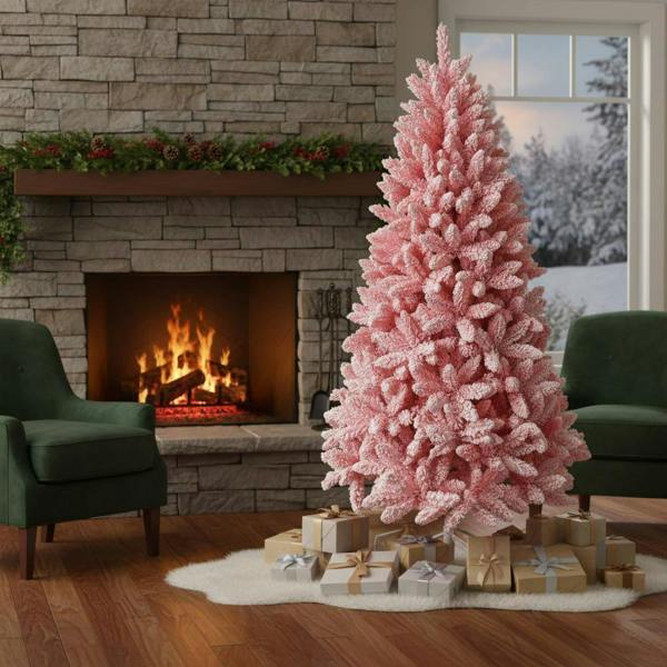 4ft to 8ft Pink Flocked Artificial Christmas Trees with 308 Tips and Snow Effect image 5
