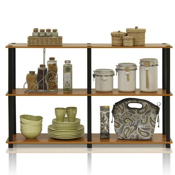 WALPLUS Turn-N-Tube 3-Tier Double Size Storage Display Rack, Light Cherry/Black perfect for organized storage and display