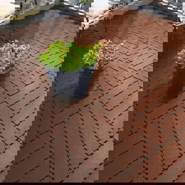 Nicoman Pack of 12 Polydeck PVC Decking Tiles - Brown