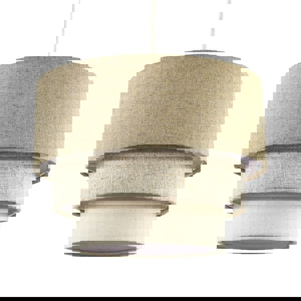 Contemporary Round Triple Tier Beige and Oatmeal Linen Pendant Shade Image 1