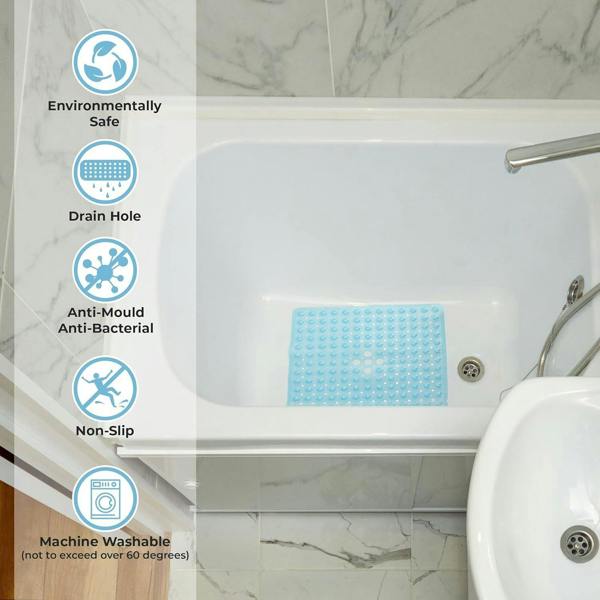 Top 3 Non-Slip Durable Bath Shower Mat with Suction Cups 53cm x 53cm Blue