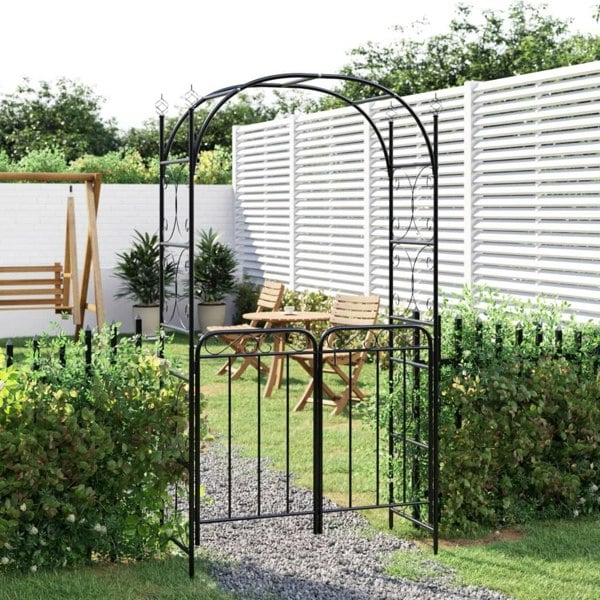 Berkfield Garden Arch with Gate Black 108x45x235 cm Steel