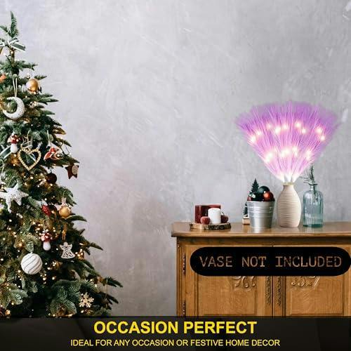 45cm Purple Artificial Pampas Grass with Warm White LEDs, Battery-Operated Decorative Stem image 6