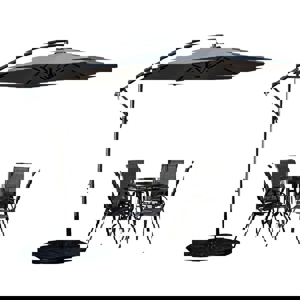 Samuel Alexander Outdoor 4 Person Round Glass Top Garden Dining Table Chairs With Grey Banana Parasol and Base