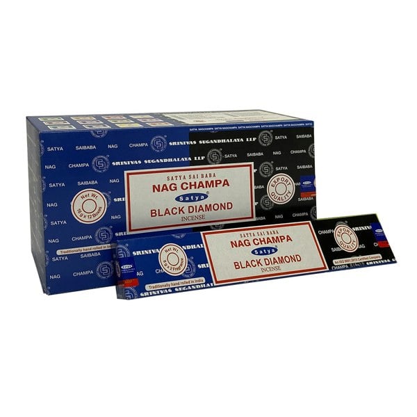 Serano Set of 12 Packets of Combo Satya Incense - Nag Champa Black Diamond