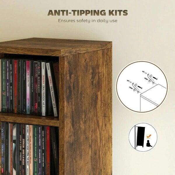 Bobobiy Set of 2 CD Media Display Shelf Unit Tower Rack with Adjustable Shelves, Rustic Brown