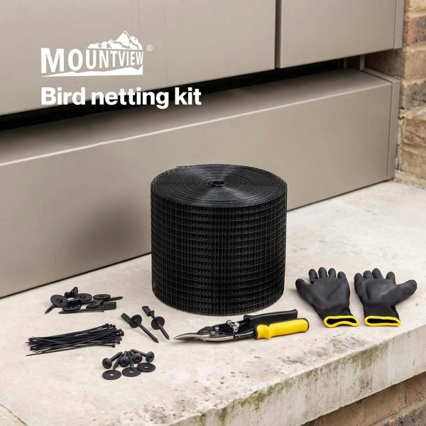 Mountview Bird Proofing Mesh Set PVC 60 Fixing Clips 30m for Solar Panel Black
