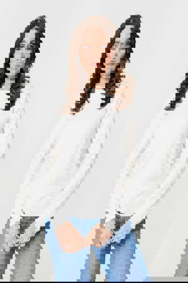 White | Textured Knitted Long Sleeve Jumper
