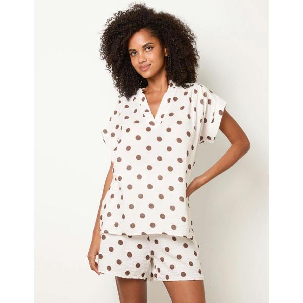 Blue Vanilla Cheesecloth Polka Dot Short Set