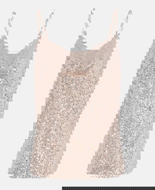 Cream sequin cowl neck cami top