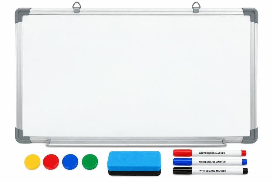 ATEK 500x350mm Magnetic Dry Wipe Whiteboard Wall Mounted with 3 Markers Magnets & Eraser