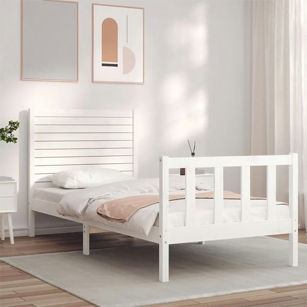 Berkfield Bed Frame with Headboard White 90x200 cm Solid Wood