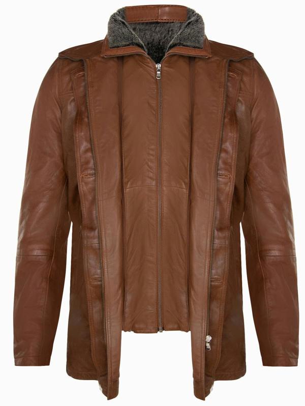 Infinity Leather Mens Removable Collar Mid Length Warm Jacket