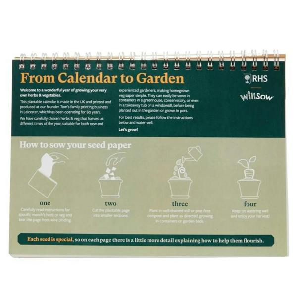 RHS, Plantable Veg & Herb Small Easel Desk Calendar 2027, Desk Calendars, Month To View, Lifestyle, Gift