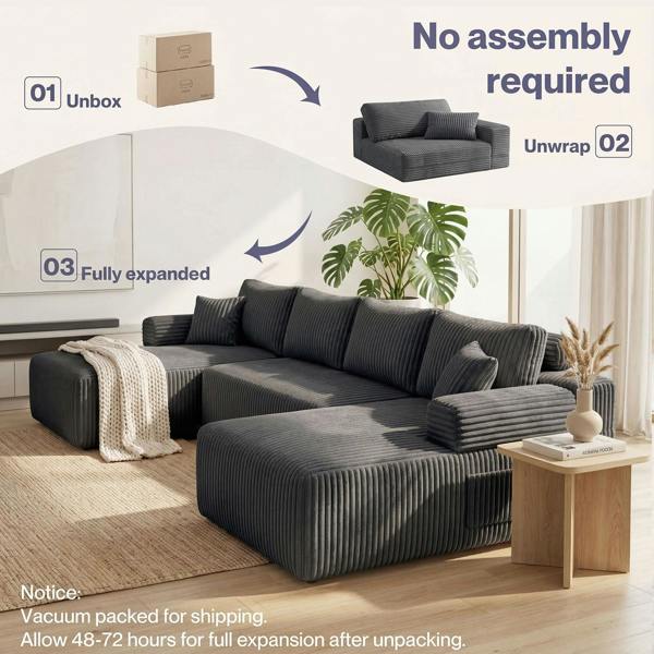 Levede Modular Sectional Sofa U Shaped Memory Foam Corduroy Boneless Couches