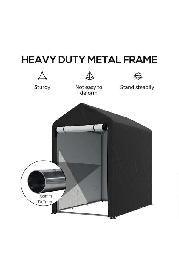 Living and Home 3x5FT/4x6FT Outdoor Storage Shed Bicycle Shelter with Waterproof Apex Roof and Roll-Up Door,Black