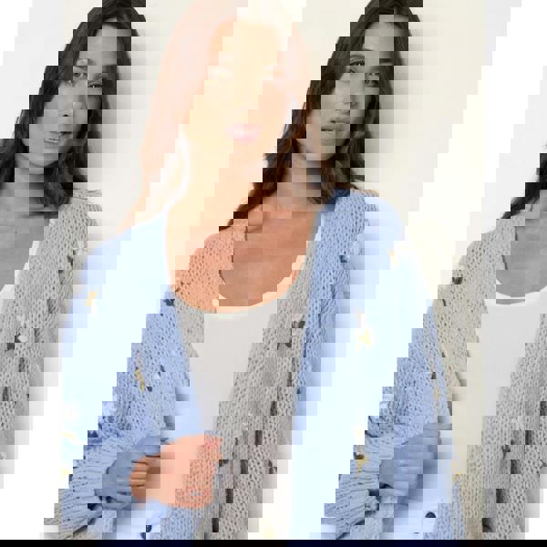 Blue Vanilla Flower Embroidery Detailed Cardigan - Blue