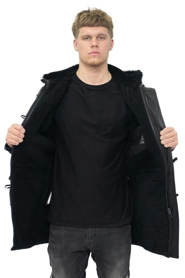 Infinity Leather Mens Winter Sheepskin Leather Hooded Duffle Coat-Langport