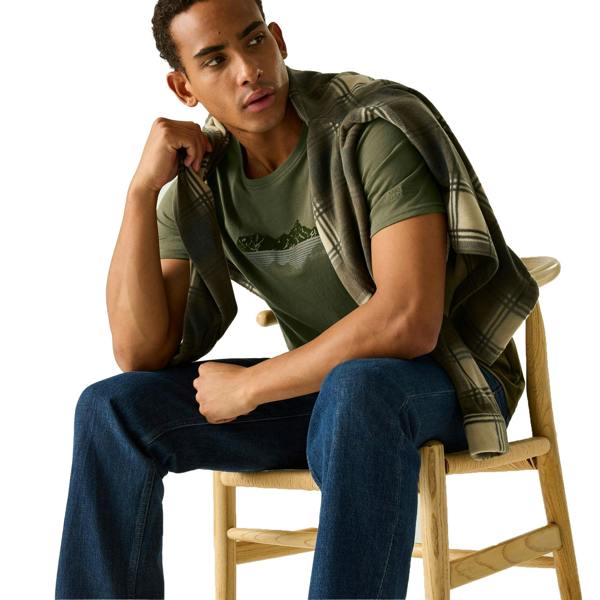Regatta Mens Cline IX Mountain Reflection T-Shirt - Dark Khaki - 
