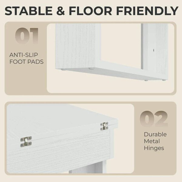 Folding Dining Table Under-Table Storage Extendable Kitchen Table Steel Rail White