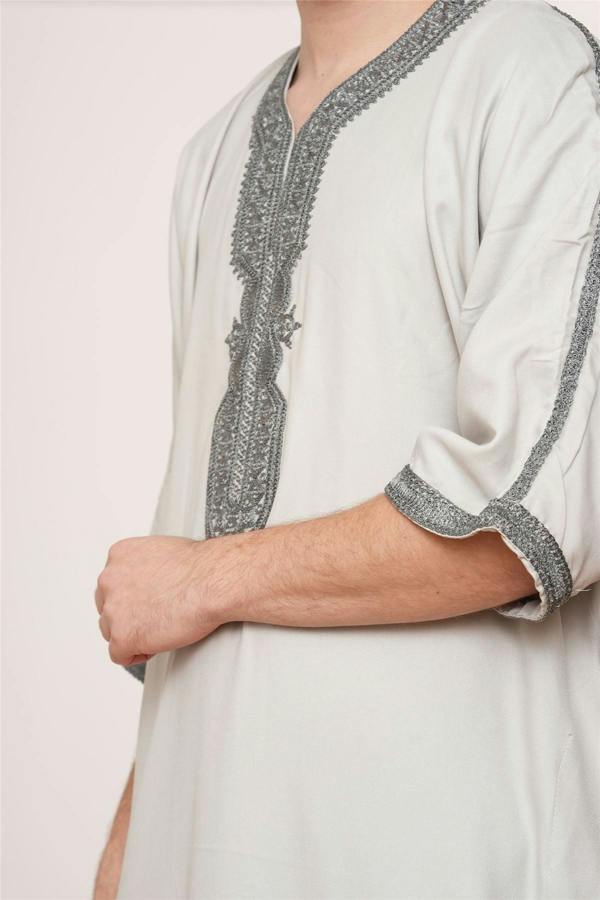 Infinity Leather Men's Moroccan Thobe Robe Djellaba Arab Short Sleeve Embroidery Gandoura Jubba