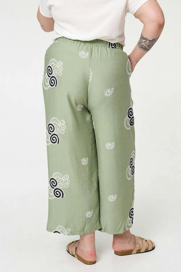 Khaki | Curve Embroidered Relaxed Trousers