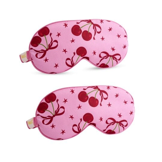 Satin Sleep Mask Twin Pack Sets - Various Designs - Pink Cherries
