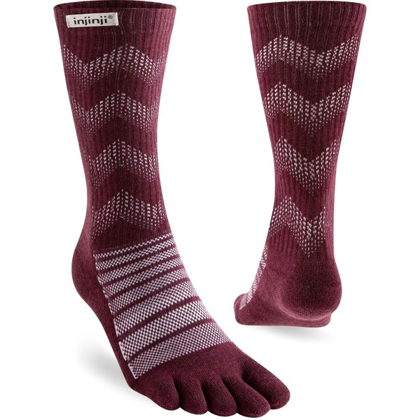 Injinji Mid-Weight Merino Wool Crew Toe Socks (INJ-ODC) - Garnet Red