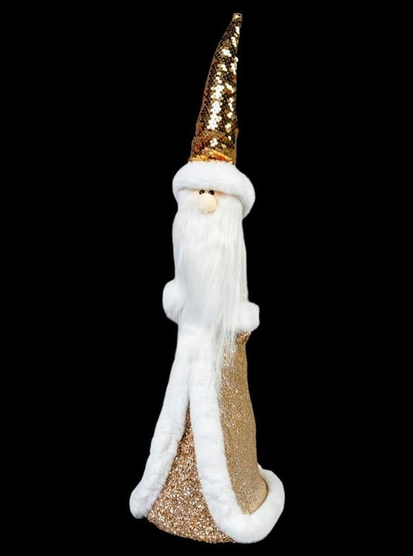 58cm Gold Santa Christmas Figurine with Gold Costume, White Fur Trim and Long Beard image 6