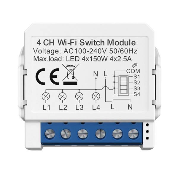 ENER-J Smart WiFi 4CH Switch Module, Converts Existing Switch to App & Voice Control, Works with Alexa & Google Assistant