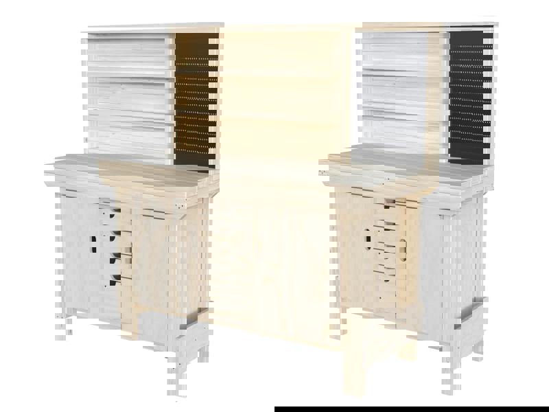 Acorn Heavy-Duty Cupboard Workbench (V.6) – Sturdy Wooden Workbench with Two Cupboards, One on Each side, Multiple Drawers, and Optional Back Panel or Pegboard, Ideal for Garages, Workshops, and Sheds