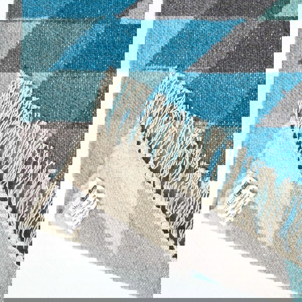 HOMESCAPES Helsinki Handwoven Geometric Blue Grey and Cream Kilim Wool Rug