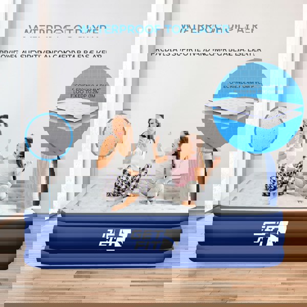 Get Fit Blow Up Air Bed With Built In Electric Pump - Headboard & Free Inflatable Pillow - Double