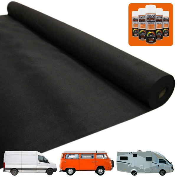 T-mech Van Carpet Lining / Black & 5 Adhesive Cans