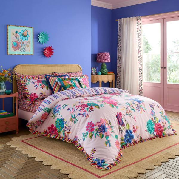 Sophie Robinson Flourish Floral 100% Cotton Reversible Duvet Cover Set Bright