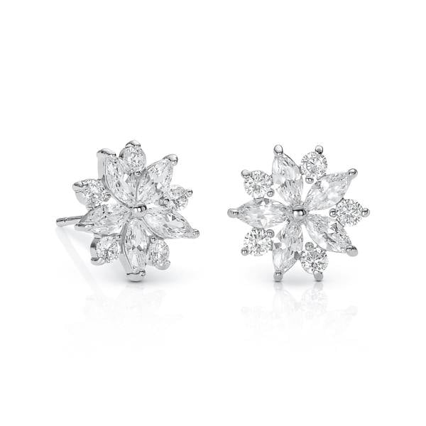 Zavana Silver Floral Stud Earrings for Women with Marquise and Round Cubic Zirconia stones