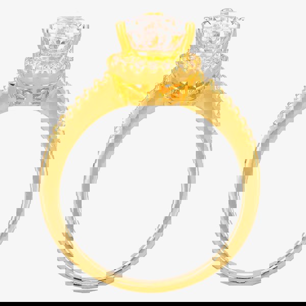 Starbright Gold Pear-Cut Cubic Zirconia Halo Shouldered Ring R6163 3A GP