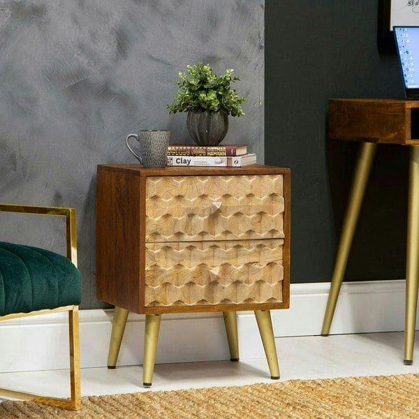 IH Design Perdue Dakota Solid Mango Wood 2 Drawer Lamp Table