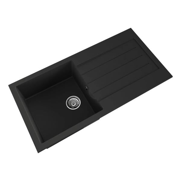 Flode Vänern | 1.0 Bowl Comite Kitchen Sink | Inset with drainer | 1000mm x 500mm | Matt Black Finish | Strainer Waste Supplied