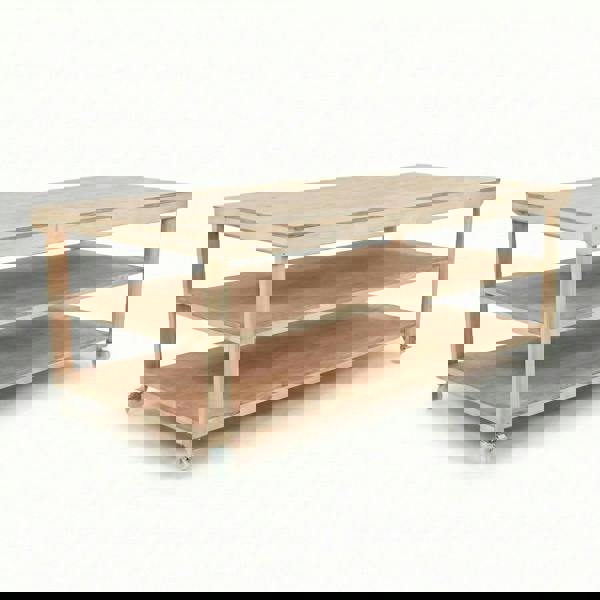 Arbor Garden Solutions Wooden Workbench Eucalyptus Hardwood Top Depth-4ft Double Shelf and Wheels