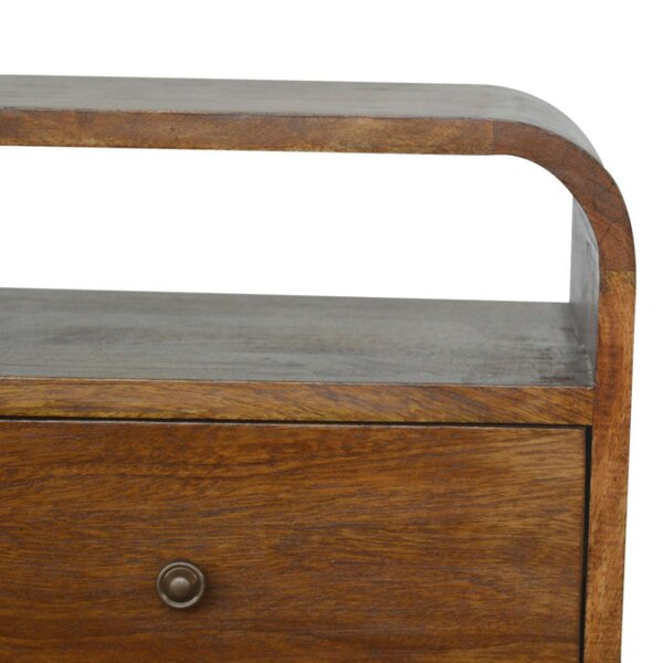 Wyld Haus Bologna Chestnut Mango Wood Curve 2 Drawer Bedside Table