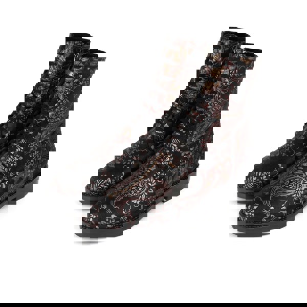 Embassy London Didi Wool - Black & Burgundy - Women's leather lace-up and zip-up round toe combat boot