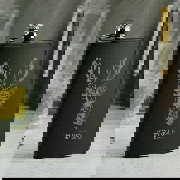 Personalised Memento Company Personalised Stag Black Hip Flask