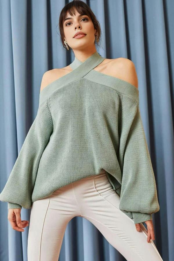 Hoxton Gal Cross-Neck Knit Sweater