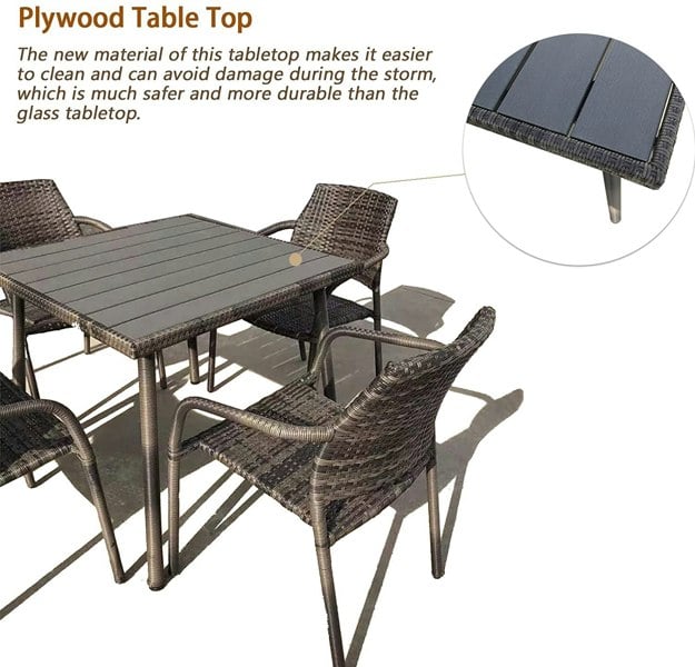 Furniture One Outdoor Rattan Wicker Garden Furniture Dining Set with Stackable Rattan Chairs, Weatherproof Wicker Rattan Furniture Set