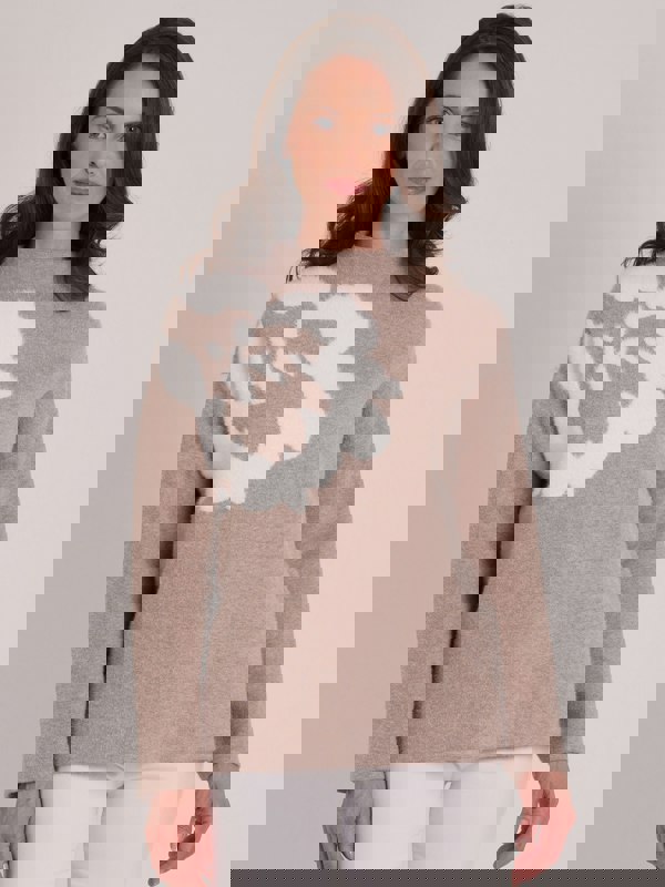 VIZ-A-VIZ Floral Jacquard Funnel Neck Jumper