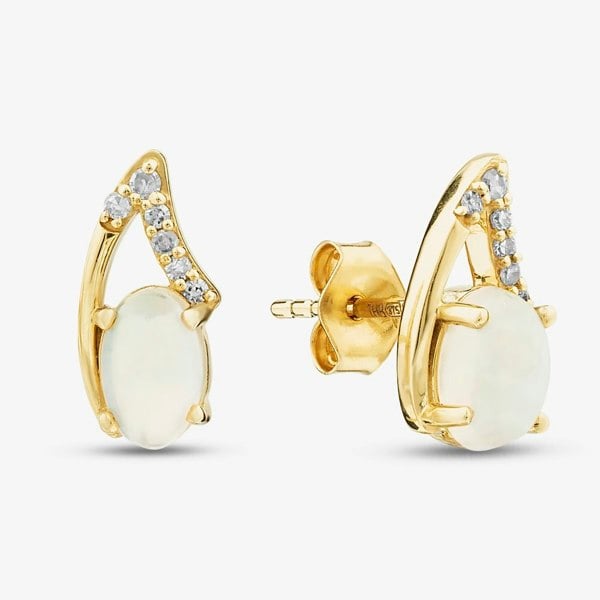 T. H. Baker 9ct Yellow Gold Opal & Diamond Drop Stud Earrings RJE04811