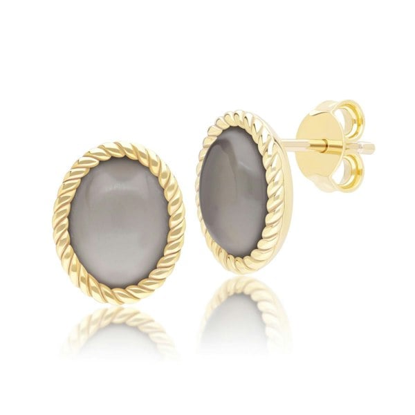 Gemondo Classic Oval Black Moonstone Stud Earrings in 9ct Yellow Gold
