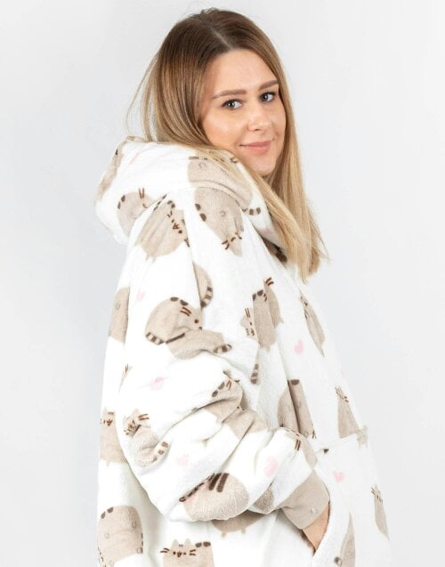 Pusheen Womens White Pusheen The Cat Blanket Hoodie (One Size)