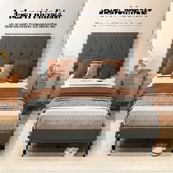 Levede Bed Frame Upholstered Linen Fabric Headboard Wooden Slat Double King Size